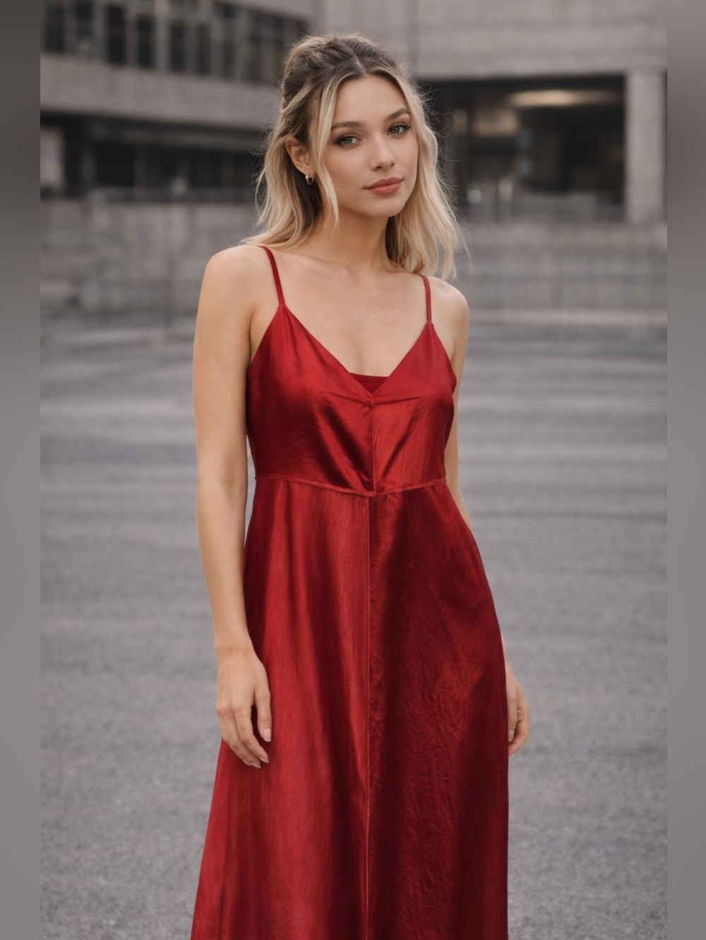 Zara Satin Slip Maxi Dress in Wine Red
